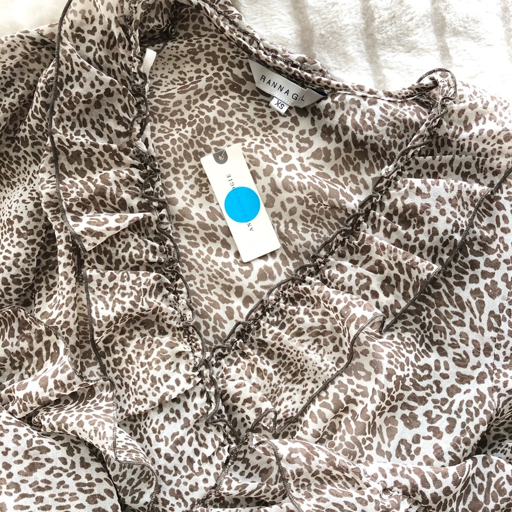 RANNA GILL leopard print faux wrap ruffled chiffon dress - Picture 5 of 6